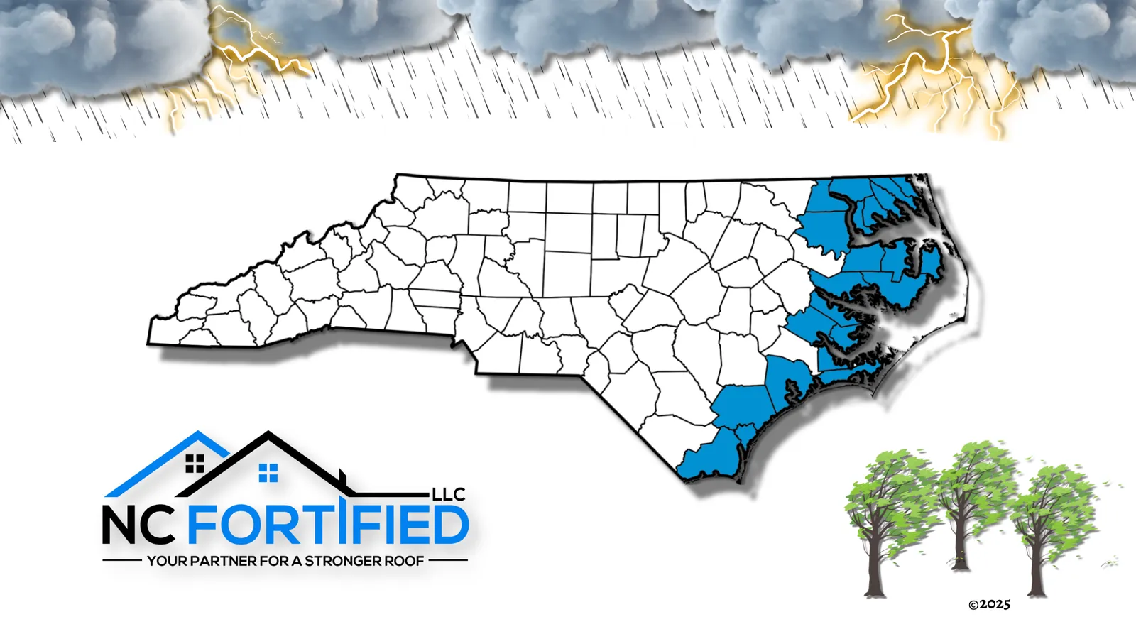 NC FORTIFIED service coverage map across Eastern North Carolina - Click to view all locations